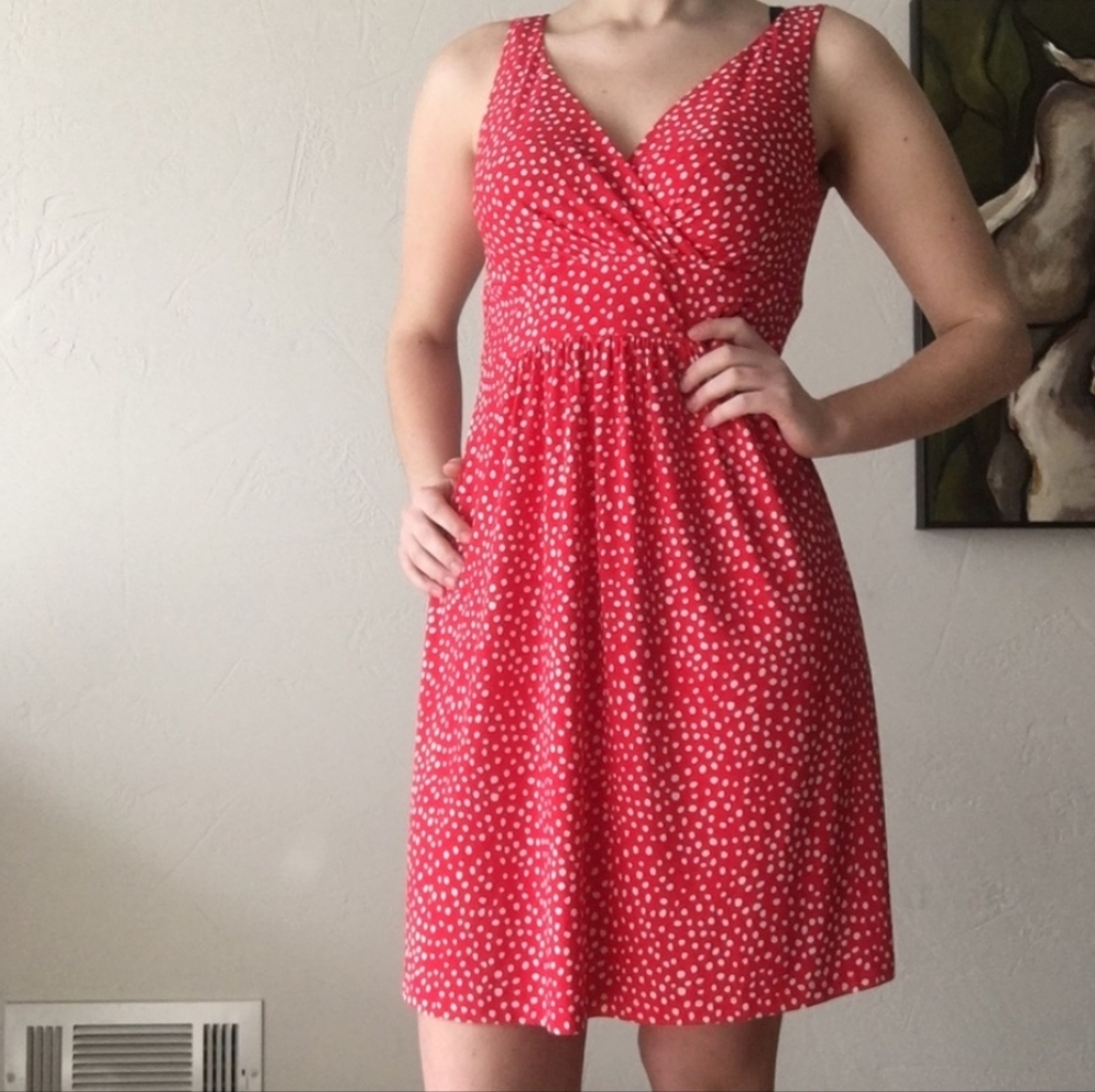 Chaps Red and White Pleated Sundress Sleeveless V-neck Midi Size Large